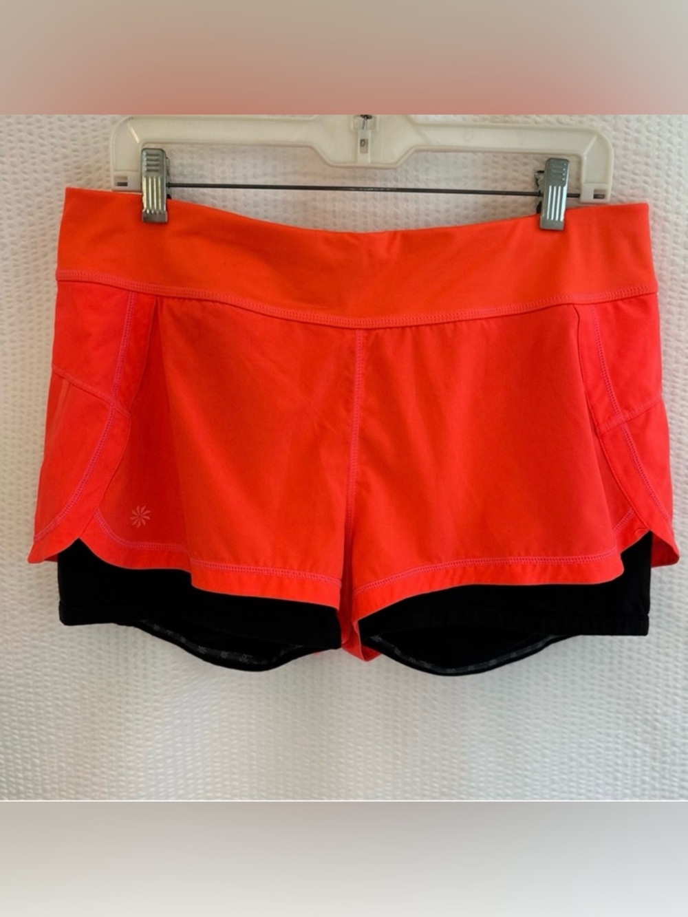 Athleta Ready Set 2 in 1 Orange Black Athletic Running Shorts Size: Large